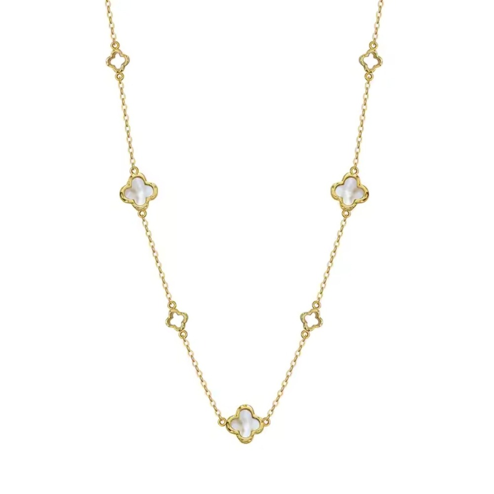Mother of Pearl Clover Station Necklace | Sterling Silver Gold Plated | 20 - 22"